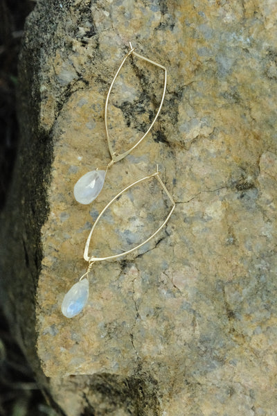 Marquise Hoops - Rainbow Moonstone