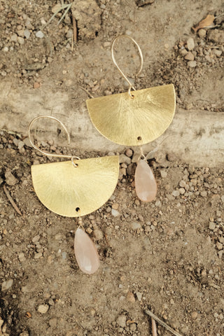 Half Moon Earrings in Pink Moonstone