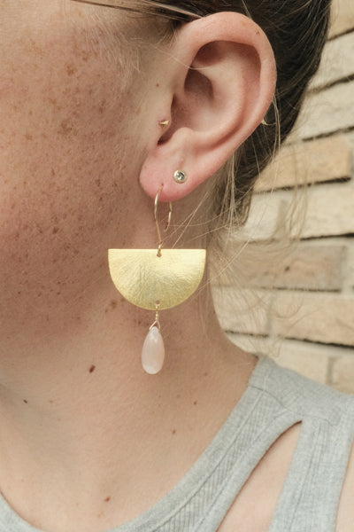 Half Moon Earrings in Pink Moonstone