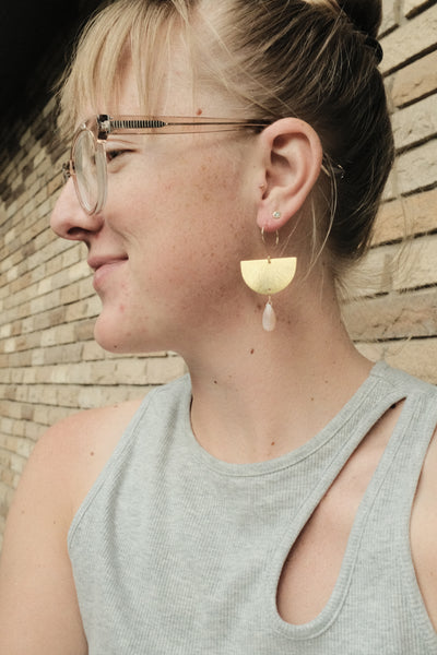 Half Moon Earrings in Pink Moonstone