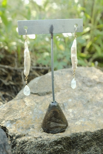Pearl & Gemstone Earrings - Rainbow Moonstone